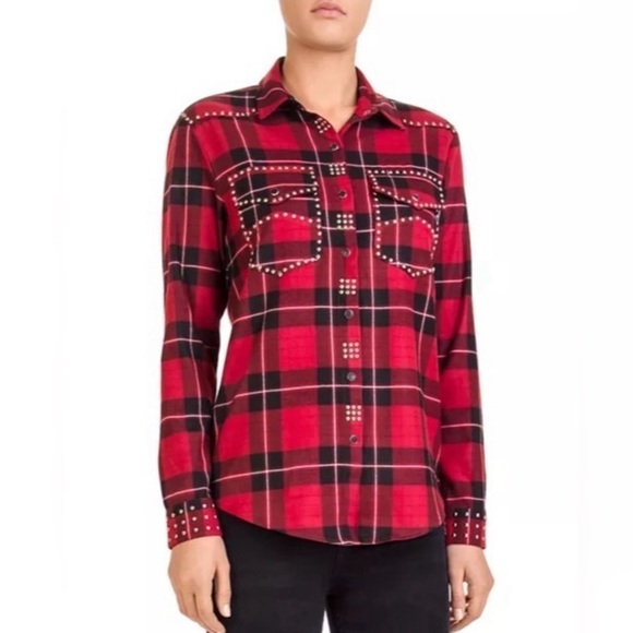 EUC THE KOOPLES WESTERN STYLE STUDDED TARTAN SHIRT SIZE XXS (fits S) - Picture 7 of 7